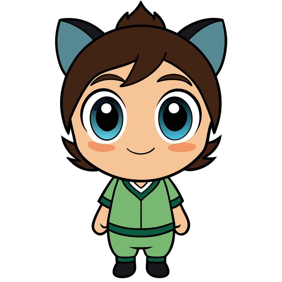 a cartoon character with blue eyes and green clothes vector