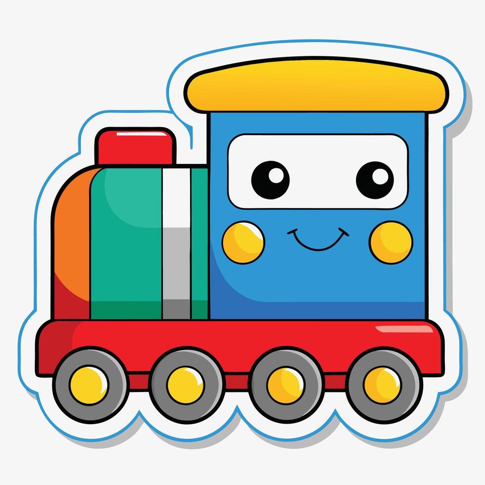 a sticker of a cartoon train with a smiley face white background vector
