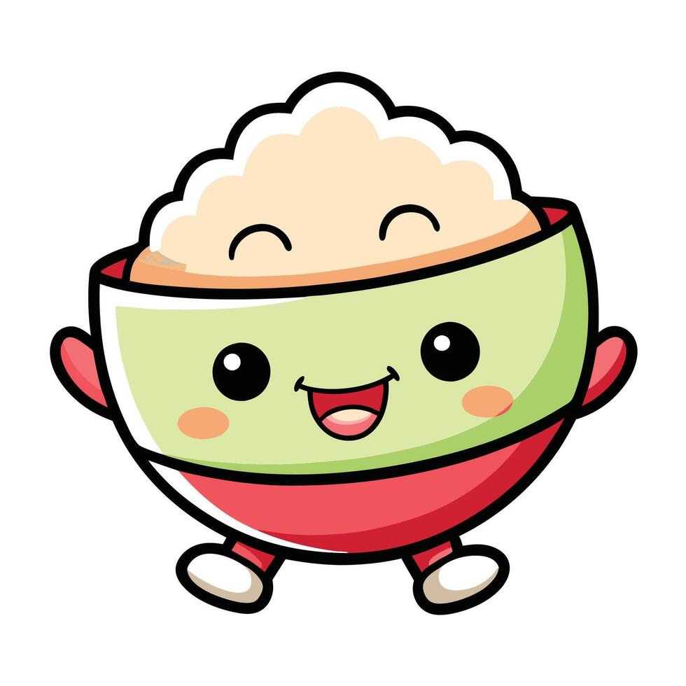 a cartoon rice bowl with eyes and arms vector
