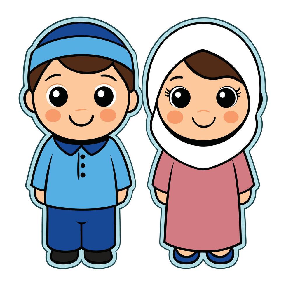 muslim boy and girl white background white background vector