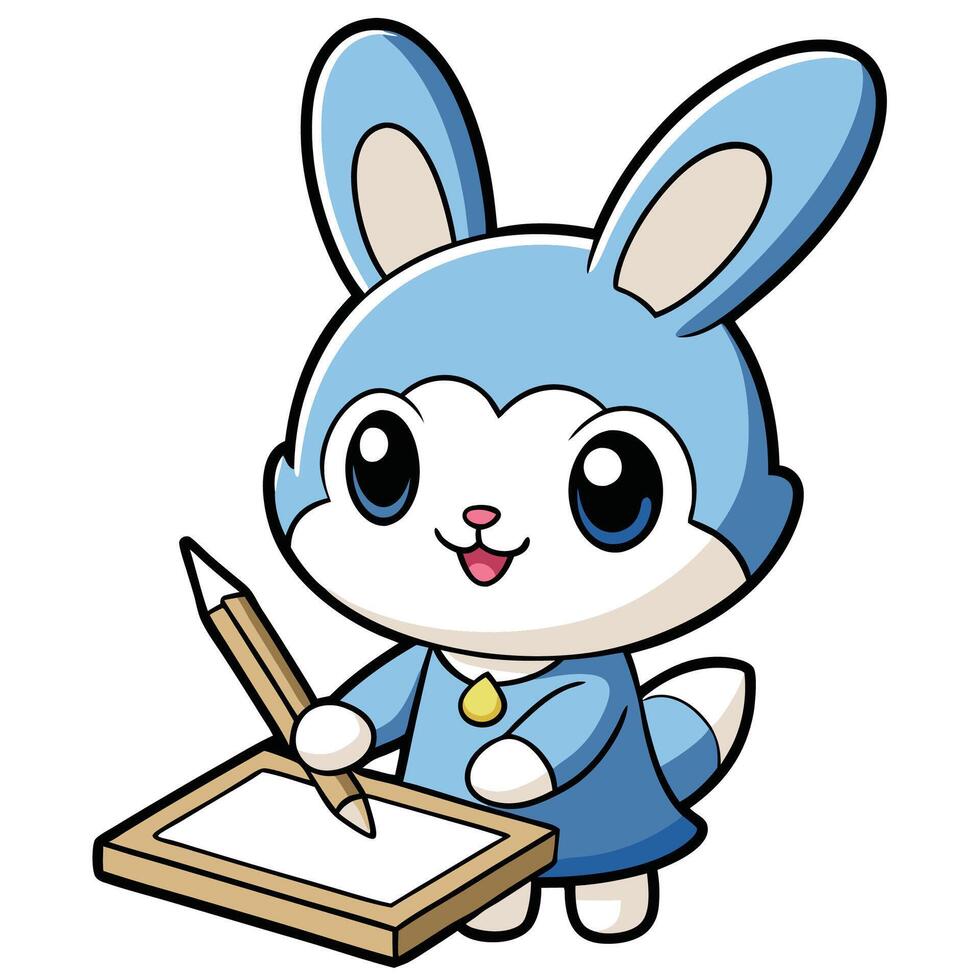a cartoon bunny holding a pencil and writing on a piece of paper vector