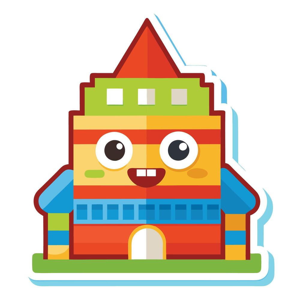 a cartoon building with a red roof and eyes vector