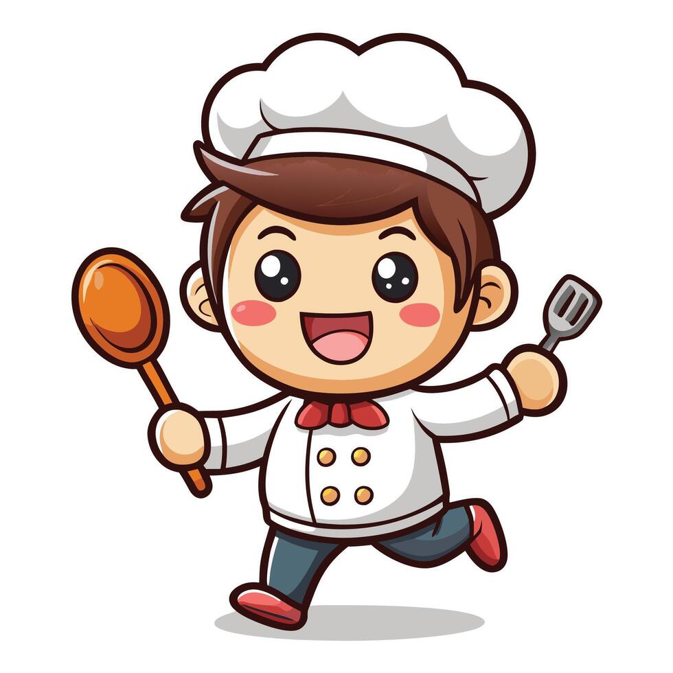 cartoon chef running with a mpatula and a spatula vector