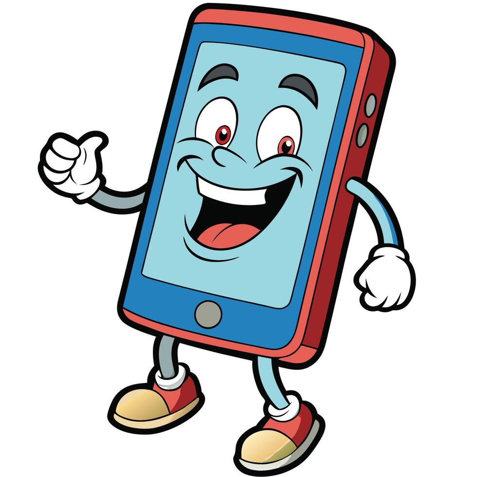 a cartoon mobile phone character giving a thumbs up vector
