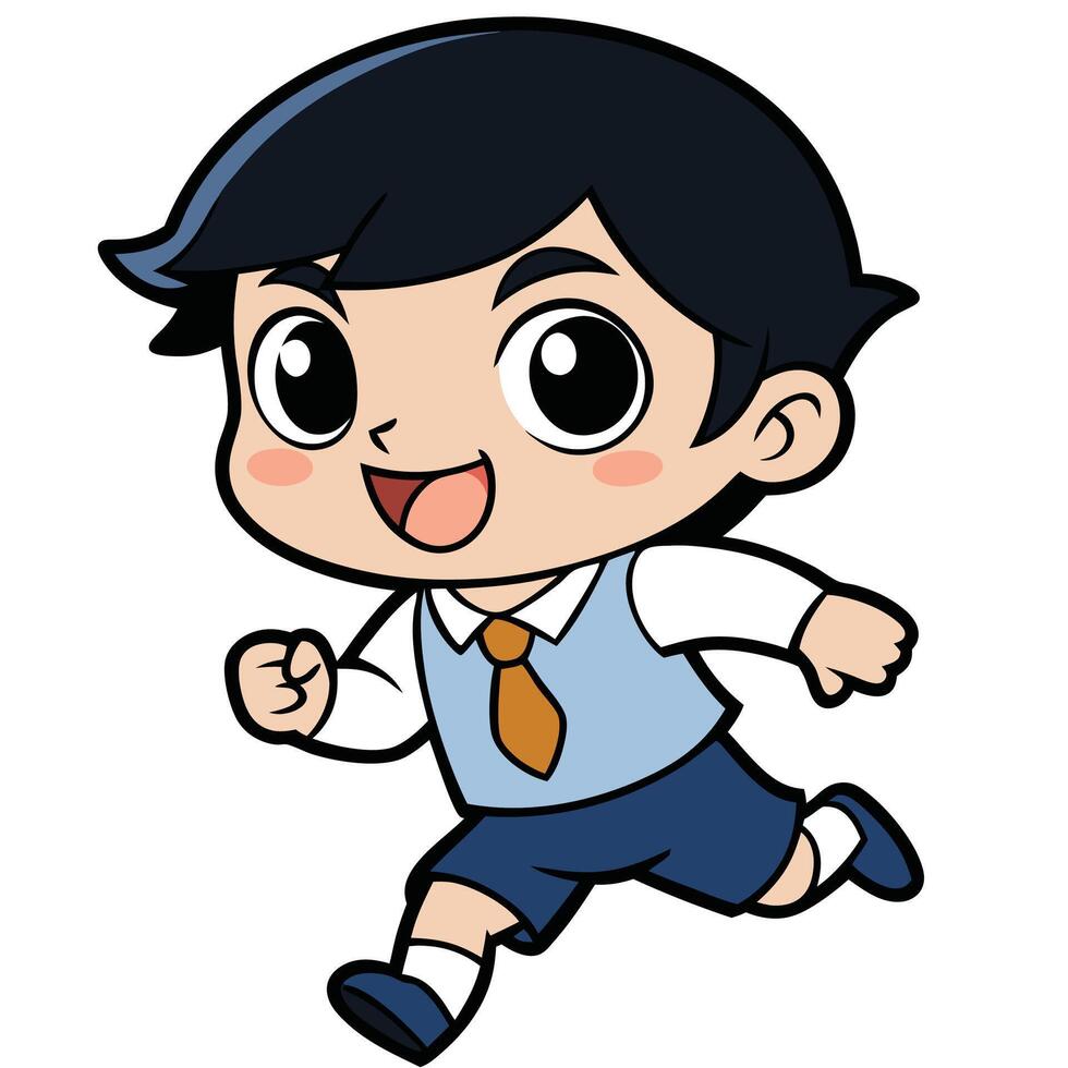 cartoon boy running with a tie,,, on his head vector