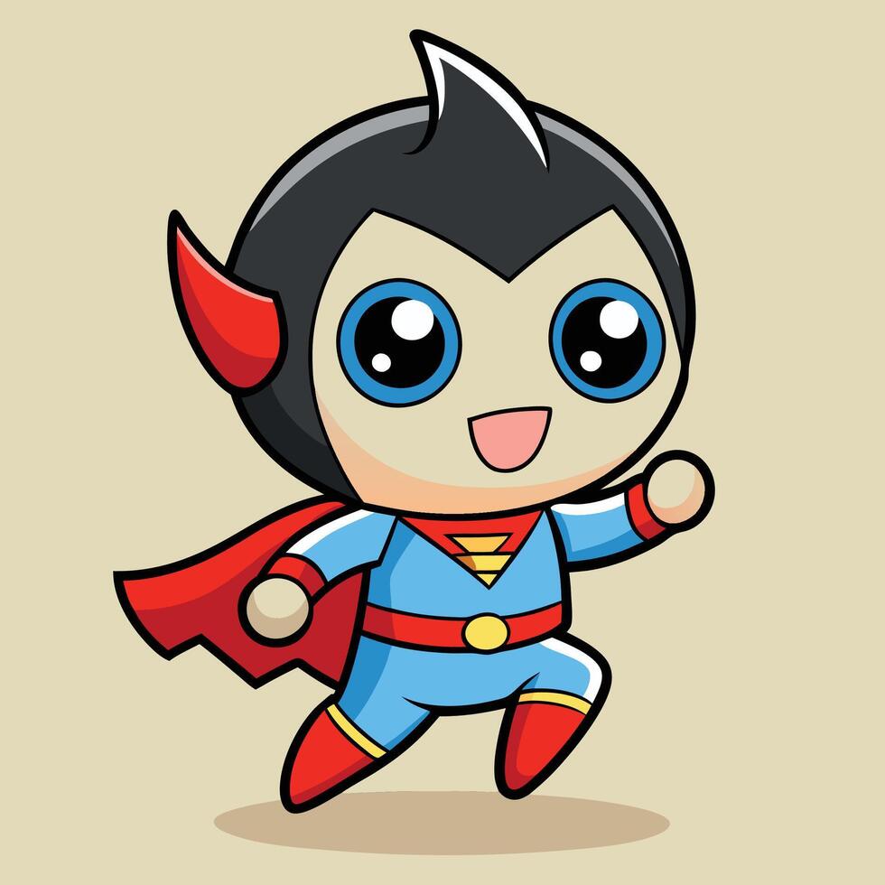 superhero kawaii cartoon character running vector