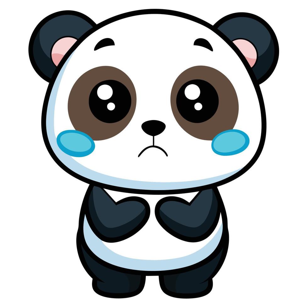 a cartoon panda bear with blue eyes and a sad expression vector