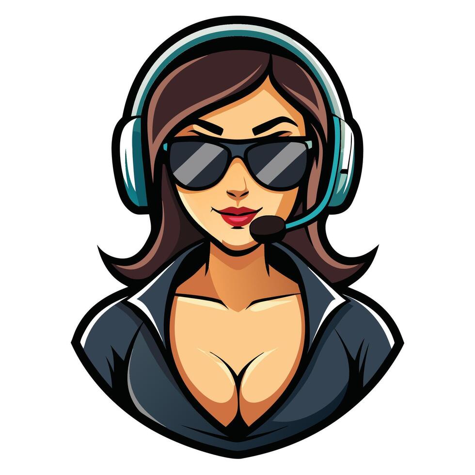 a cartoon woman wearing headphones on a white background vector