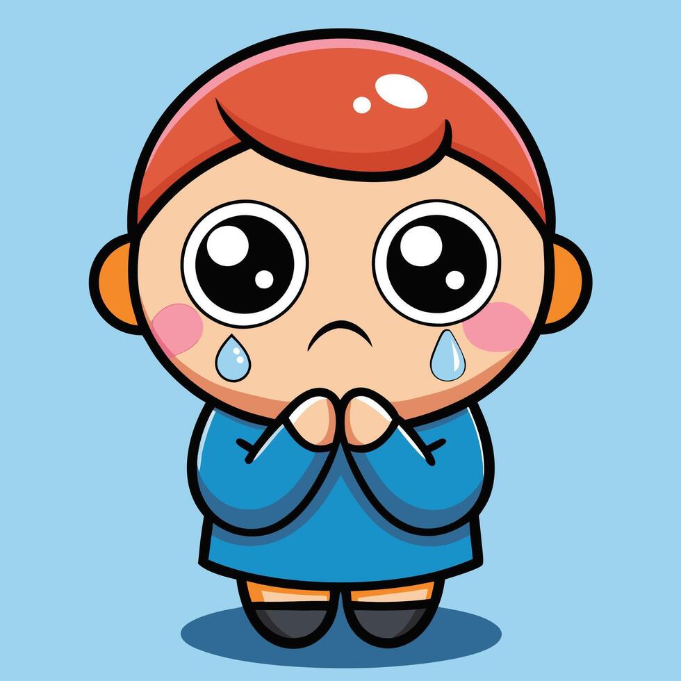 a cartoon boy crying with his white background vector