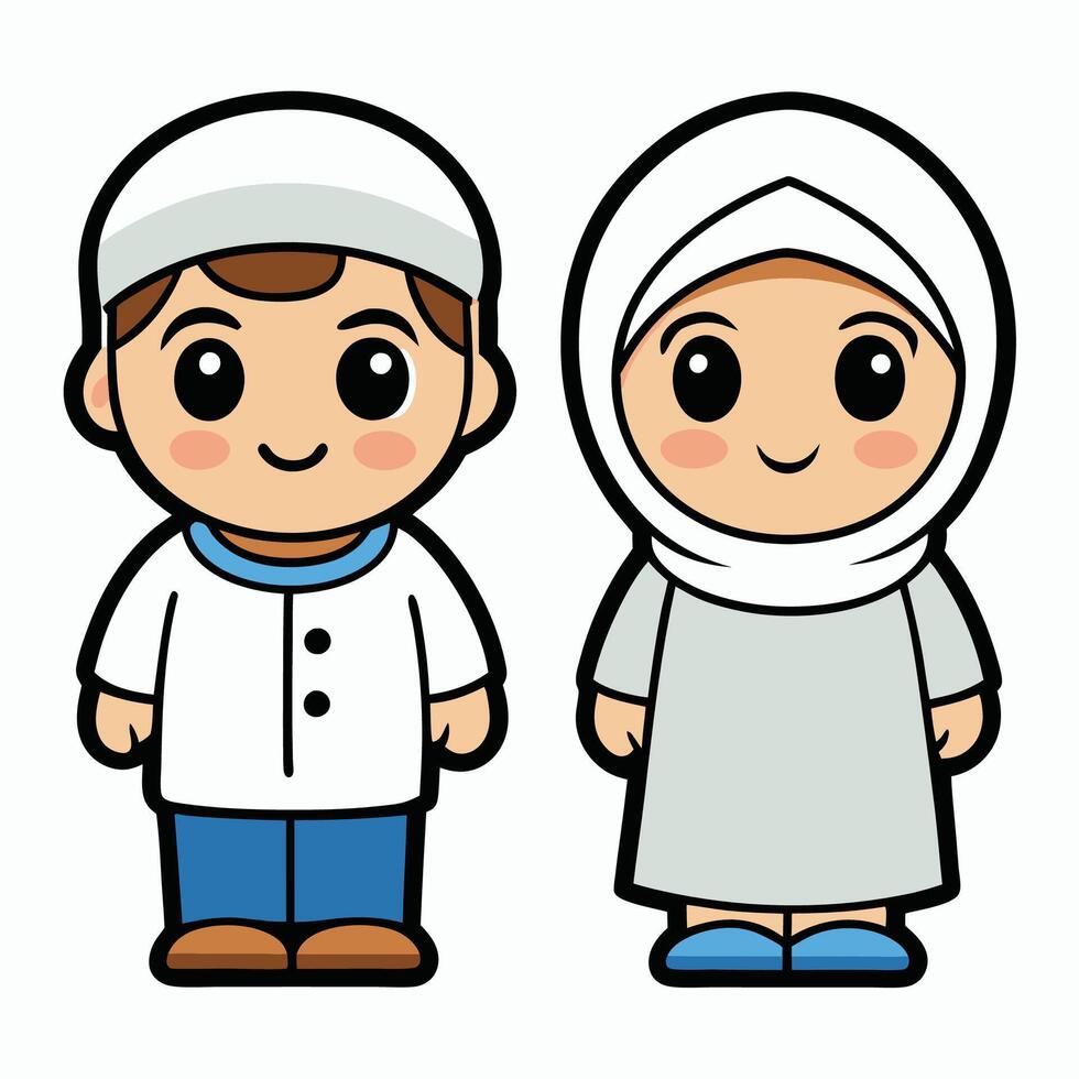 muslim boy and girl cartoon on white background vector
