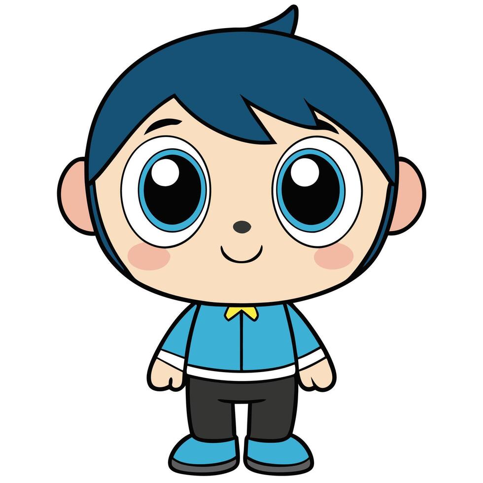 cartoon boy with blue eyes and black pants vector