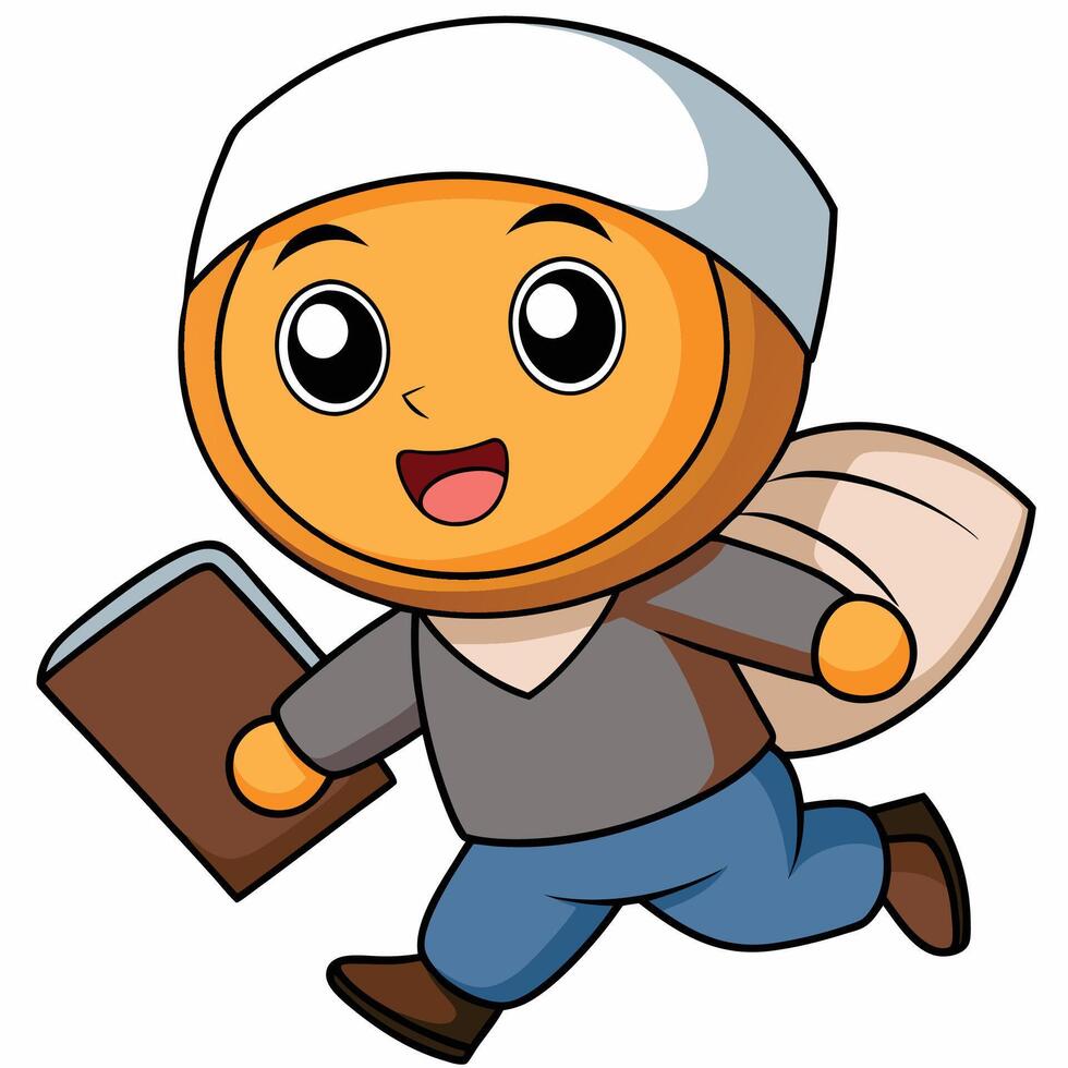 a cartoon muslim man running with a book vector