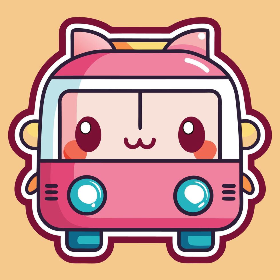a cute pink bus with eyes and ears white background white background white background vector