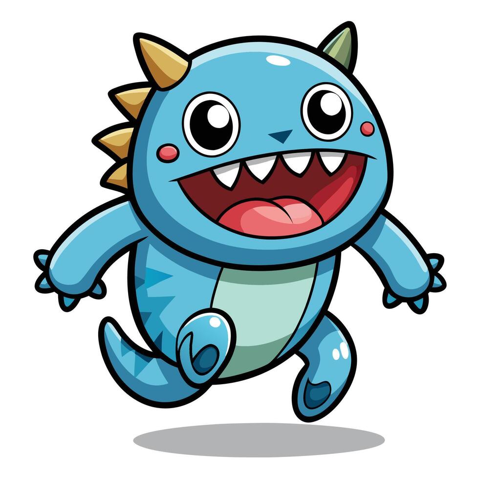 cartoon blue monster white background running illustration white background vector