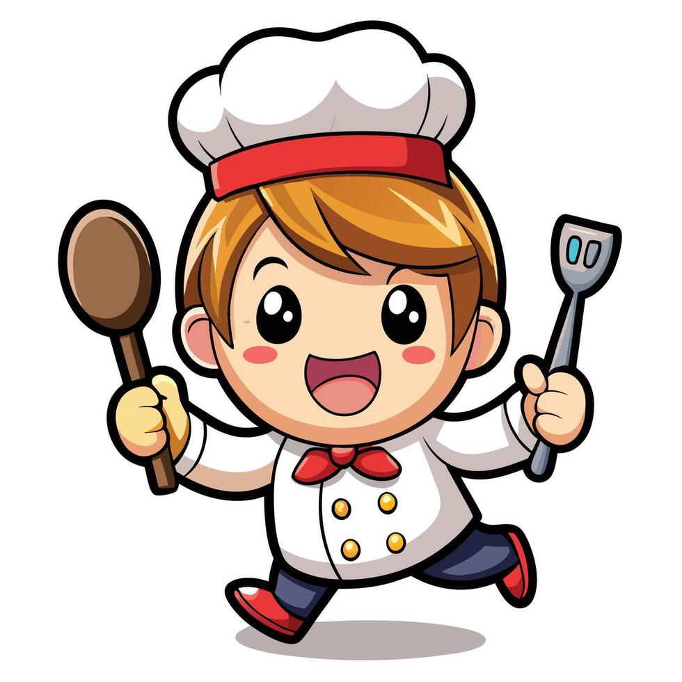 cartoon chef holding a spatula and a spatula white background vector