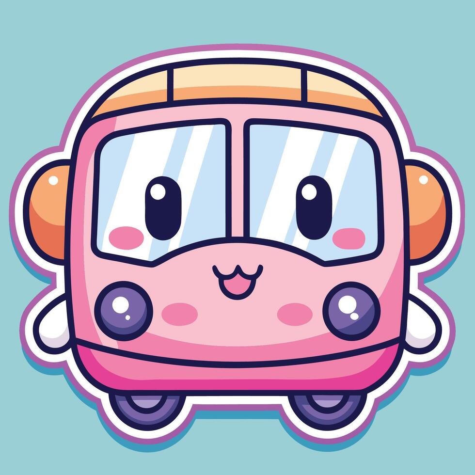 a cute pink bus with eyes and ears white background vector