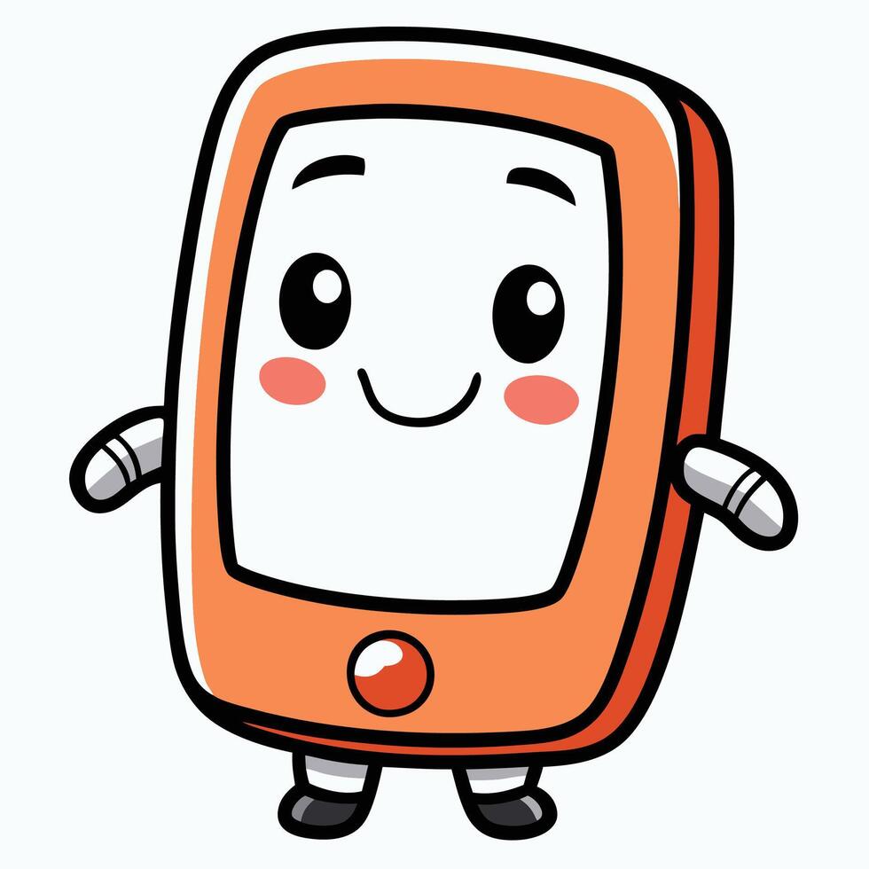a cartoon orange phone with a smile on its face vector