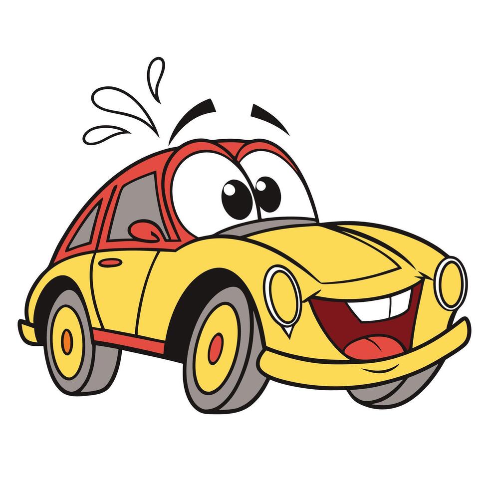 cartoon car with a smile and a happy face vector