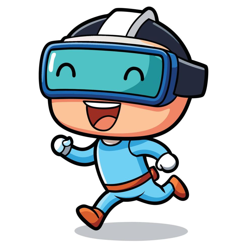 a cartoon boy wearing a virtual reality headset vector