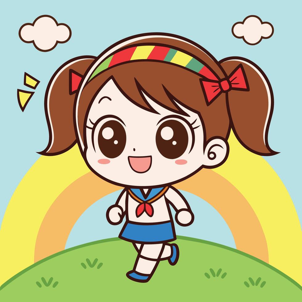 a cartoon girl in a school uniform running on a white background vector