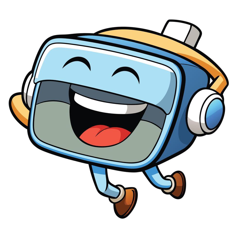 a cartoon robot with headphones and a smile white background vector