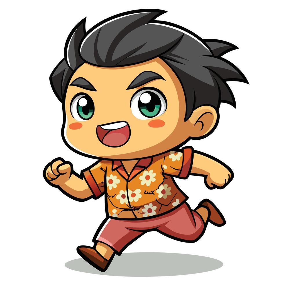 a cartoon boy running in a hawaiian shirt vector