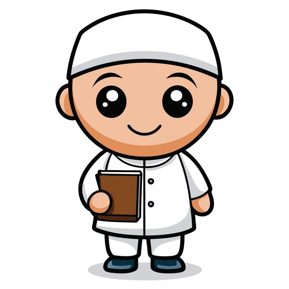 cartoon muslim boy holding a book white background white background white background vector