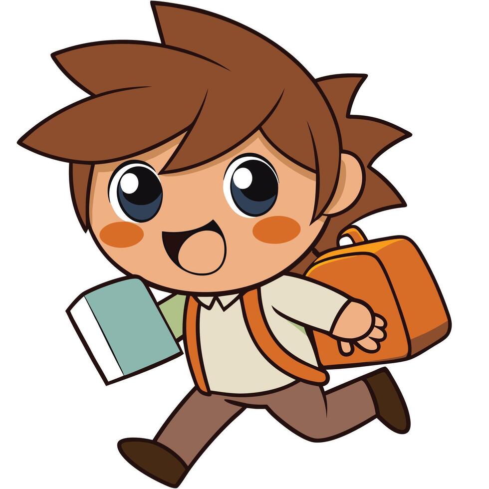cartoon boy with backpack running with books vector