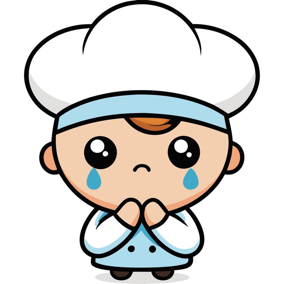 chef crying with his hands folded white background vector