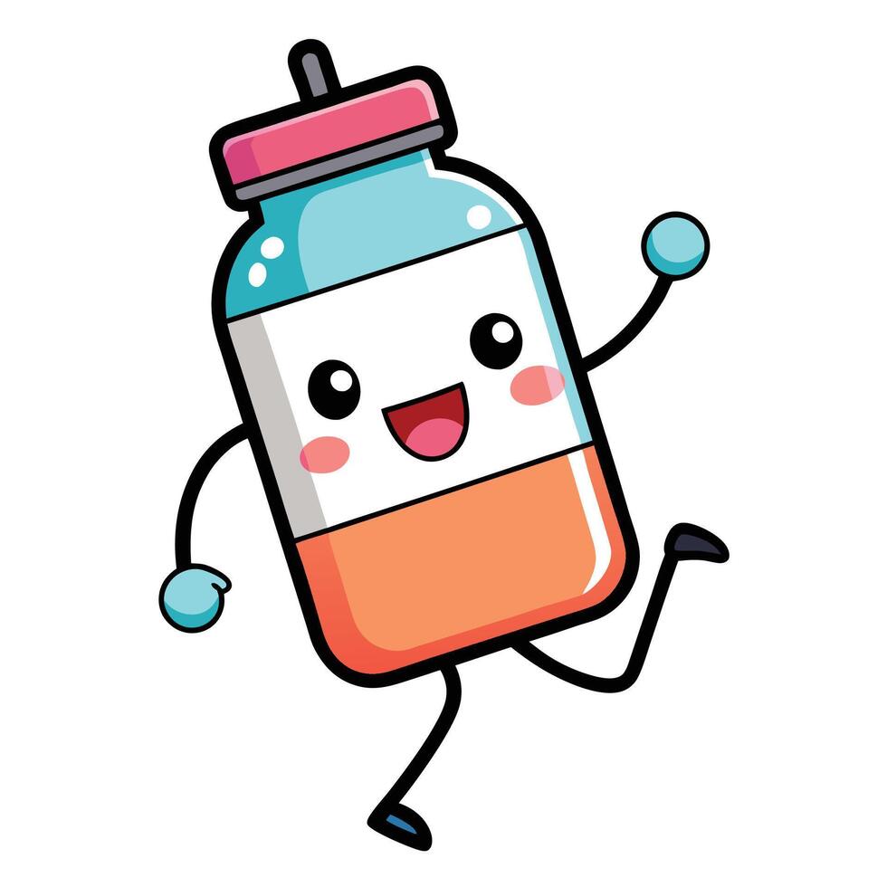 a cartoon bottle with a smiley white background white background vector