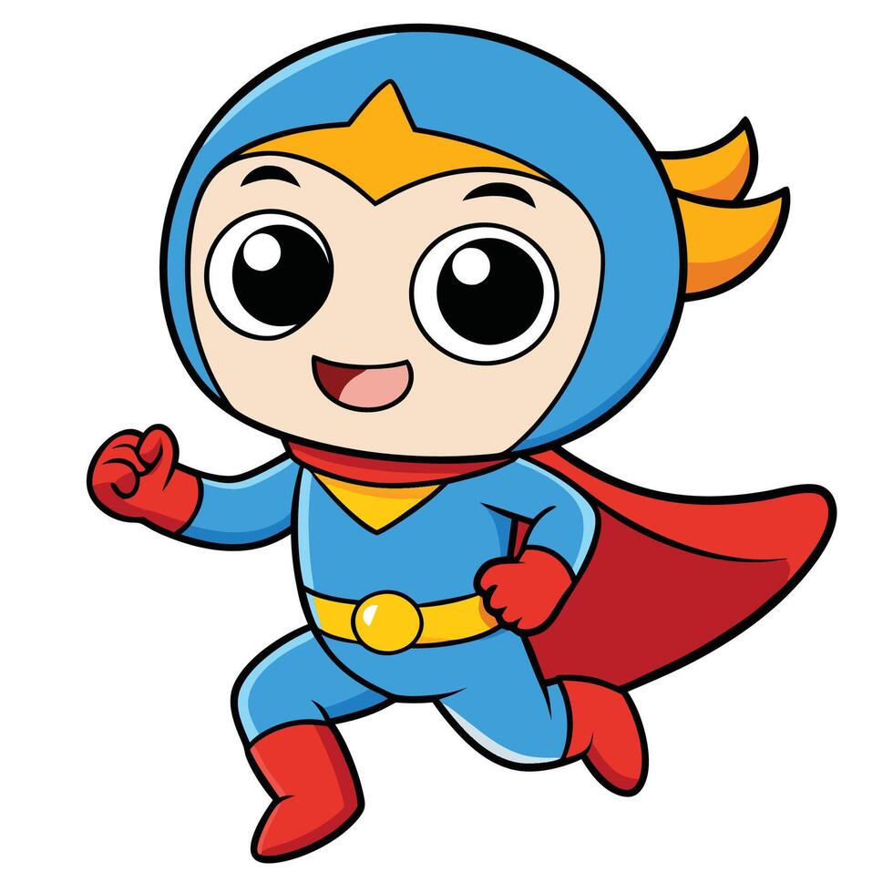 cartoon superhero girl running with cape and mask vector