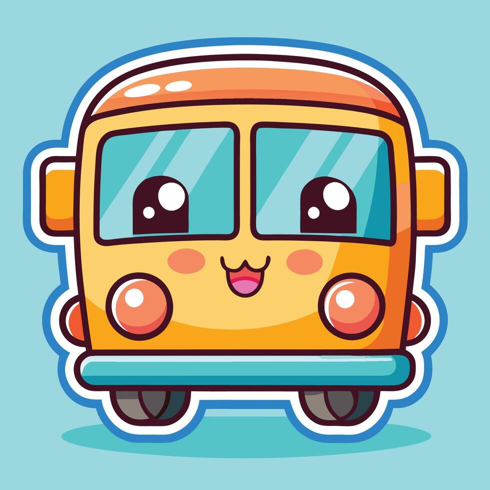 cartoon bus with eyes and smiley face white background vector