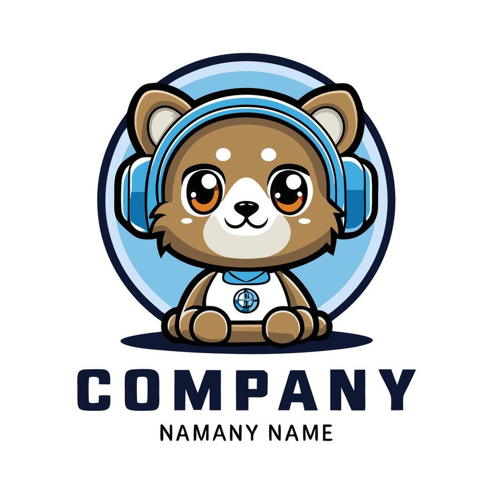 bear wearing headphones logo design white background vector
