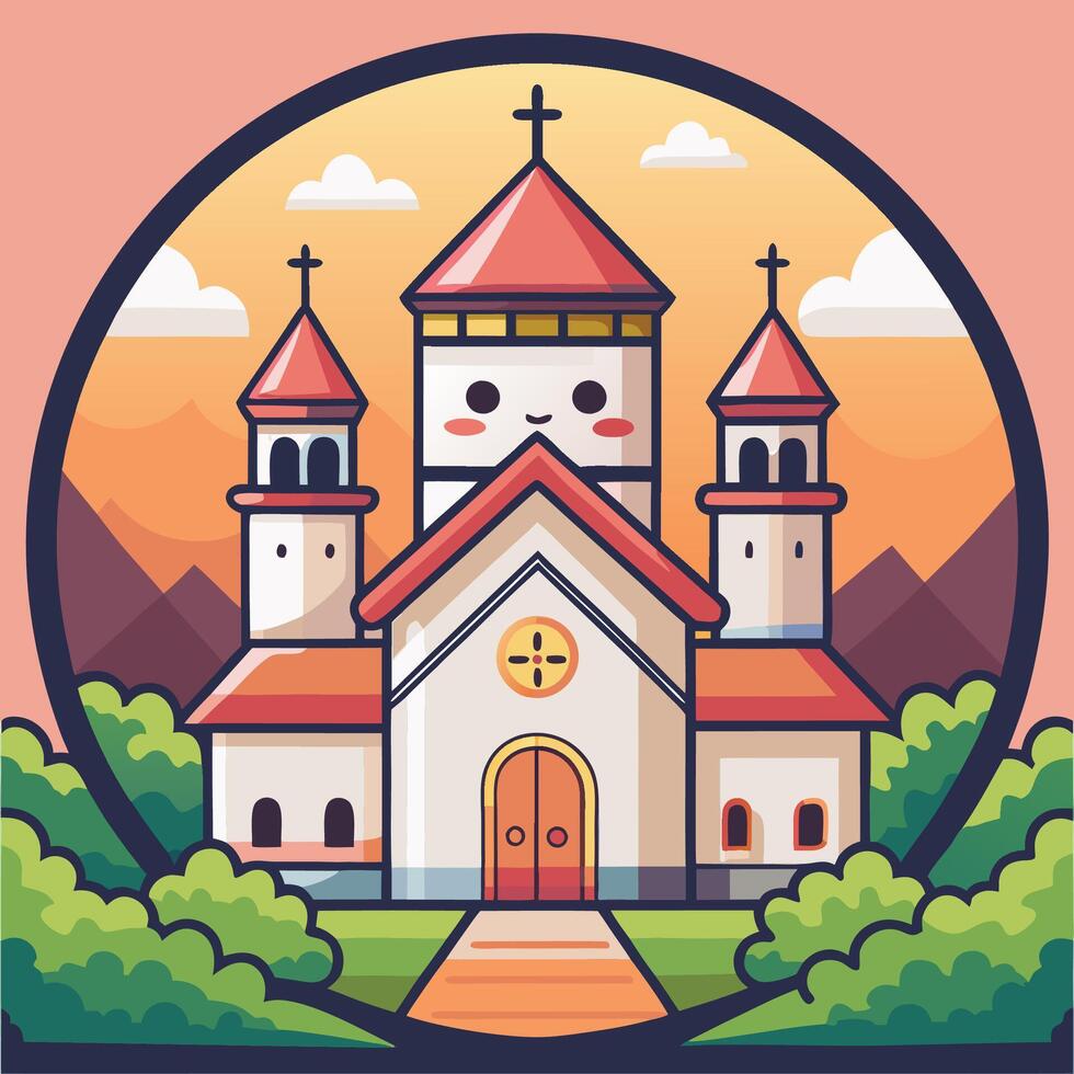 a cartoon church with a tower and a tower vector