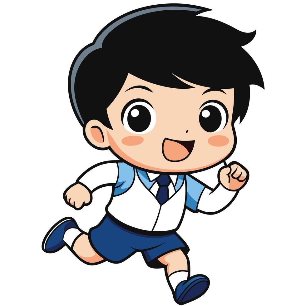 a cartoon boy running in school uniform vector
