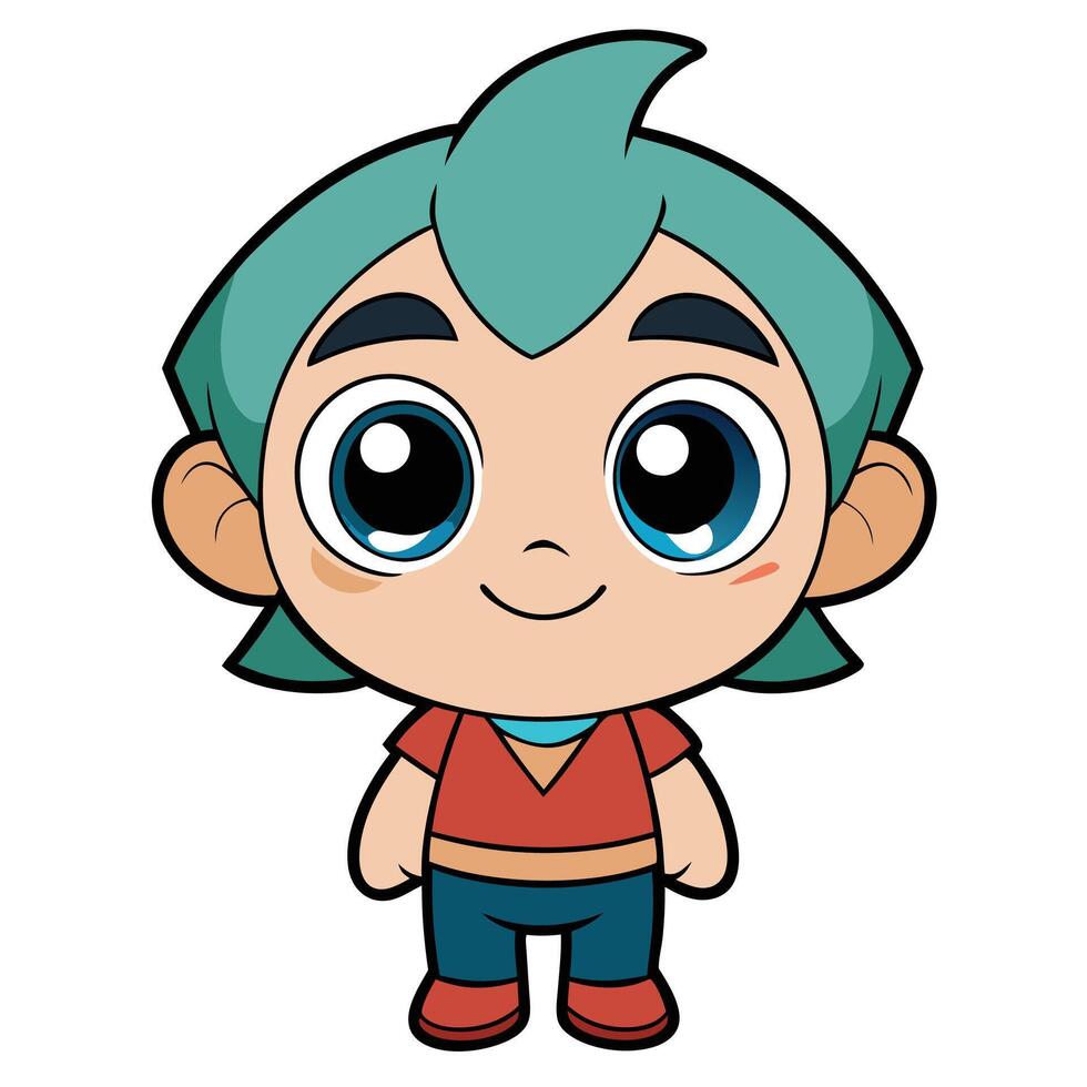 cartoon character with blue hair and green eyes vector