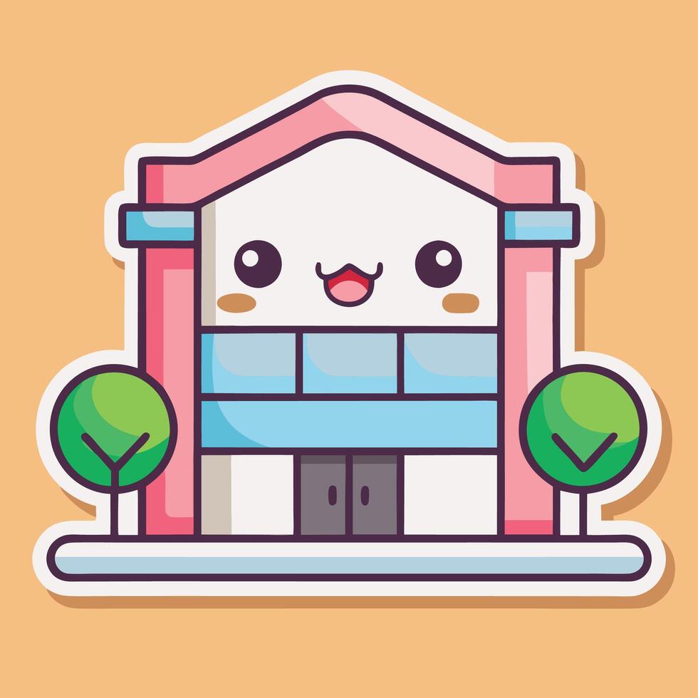 a sticker of a building with a cute face vector