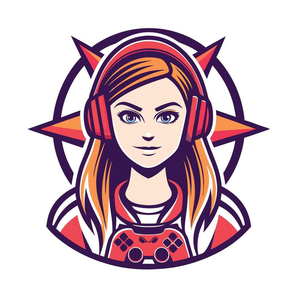 a girl gamer avatar with headphones on her head vector