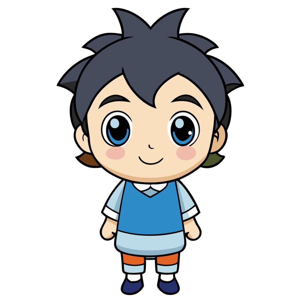 a cartoon character with blue eyes and black hair on a white background vector