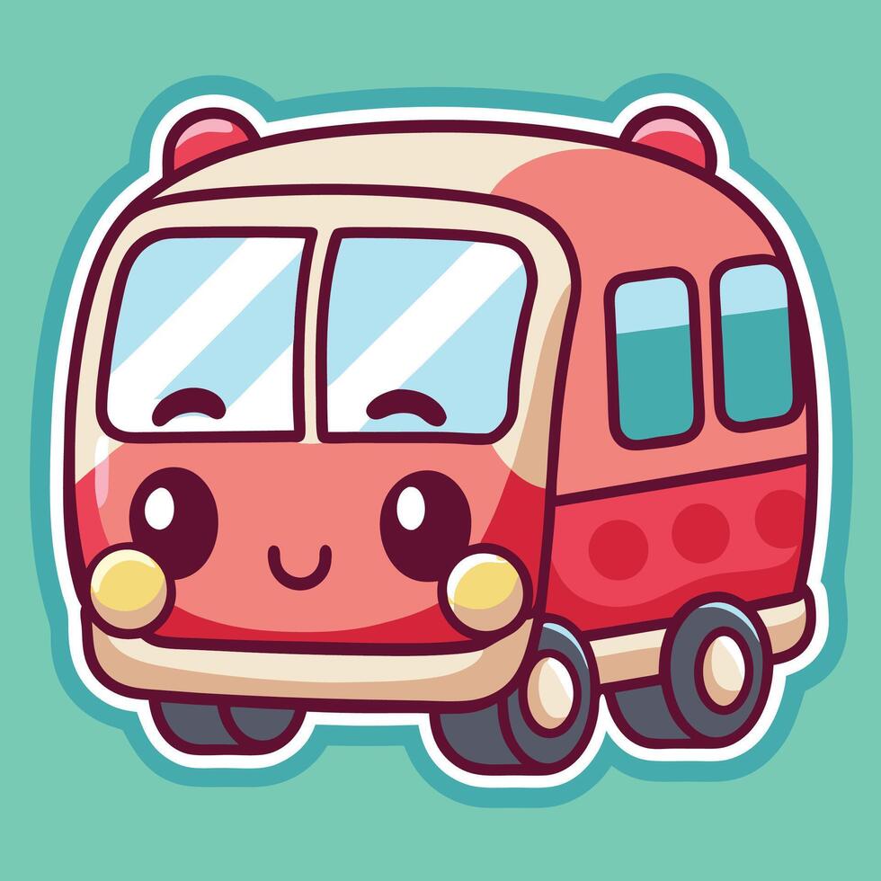 a cute red bus with eyes and smiley face vector