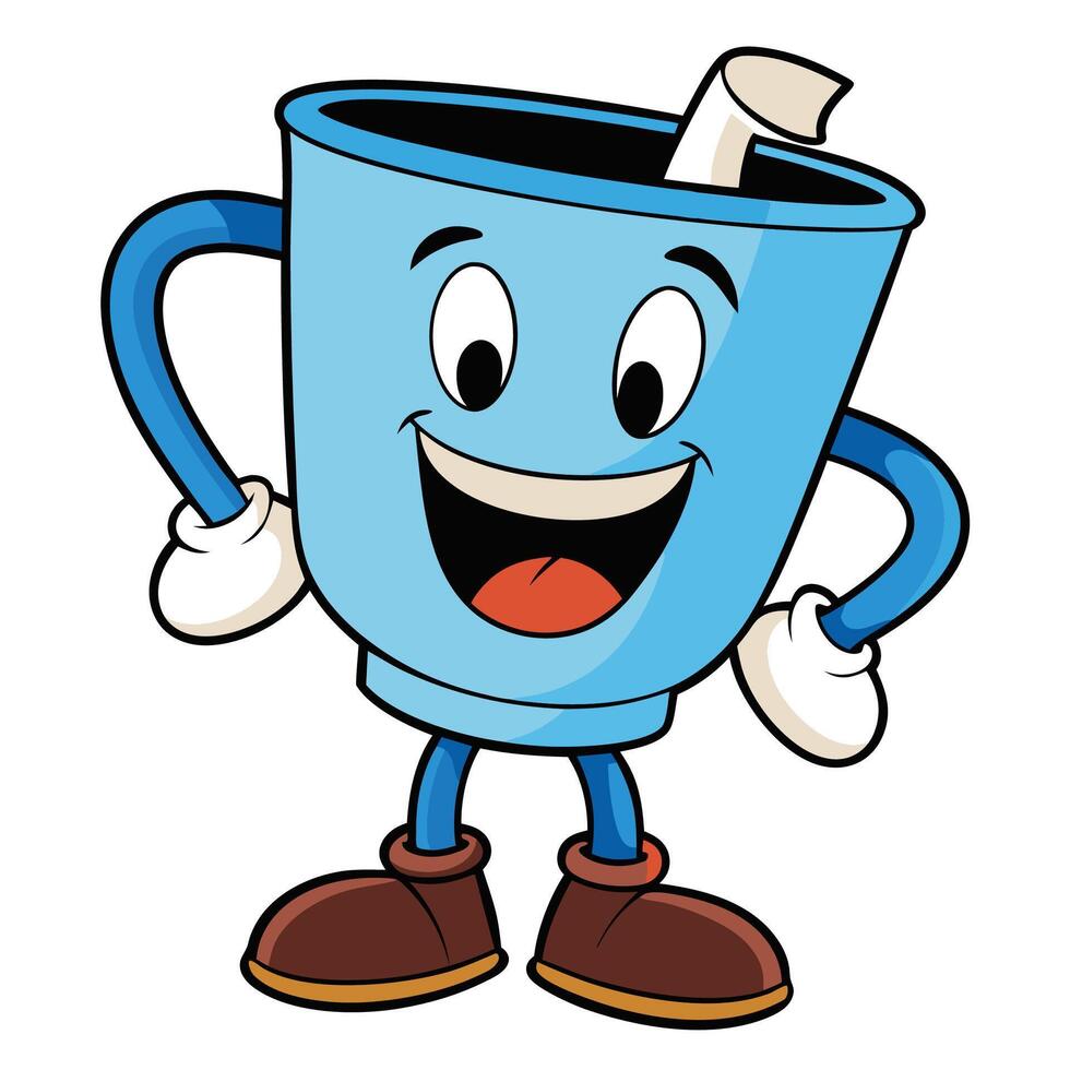 a cartoon blue cup with a paper in its hand vector