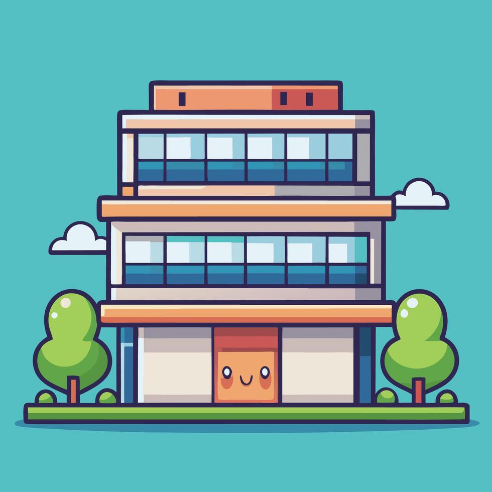 an illustration of a building with windows and trees vector