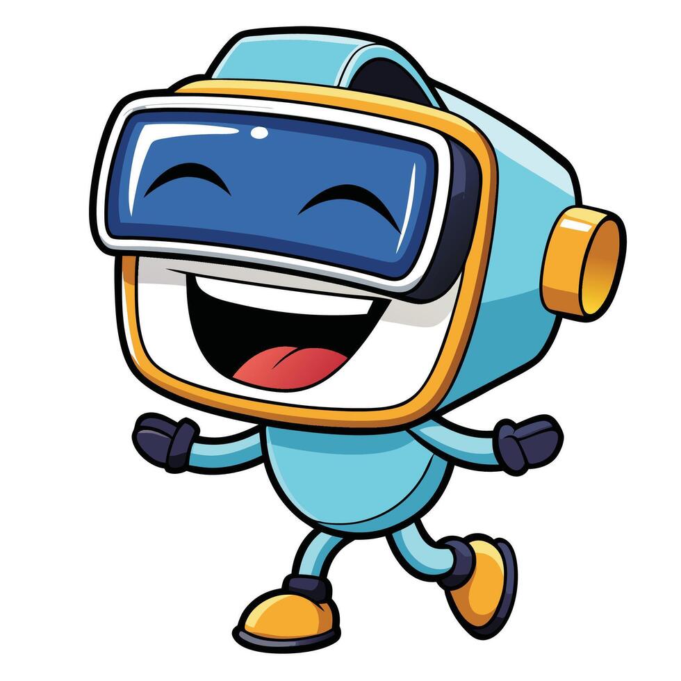 a cartoon robot wearing a virtual reality headset white background vector