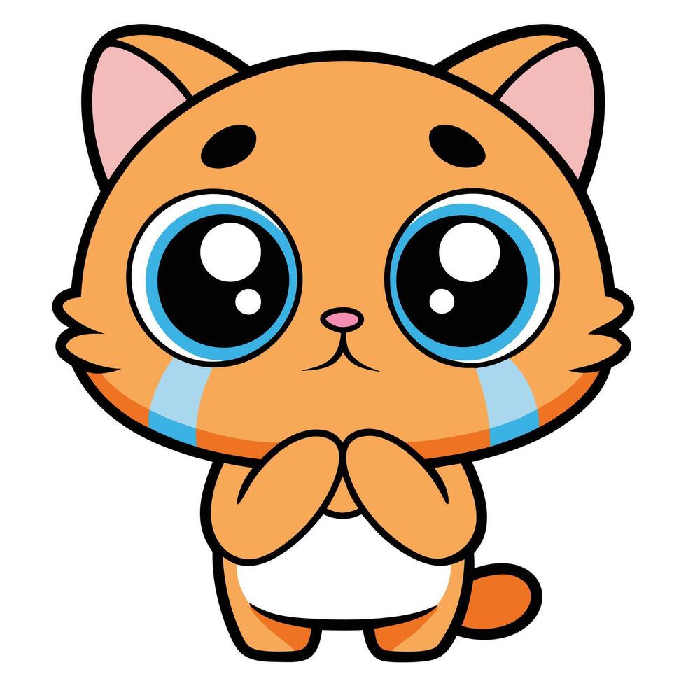 a cartoon cat with big eyes and a sad expression vector