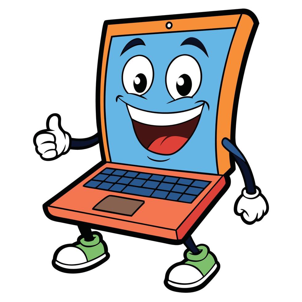 a cartoon laptop character giving a thumbs up vector
