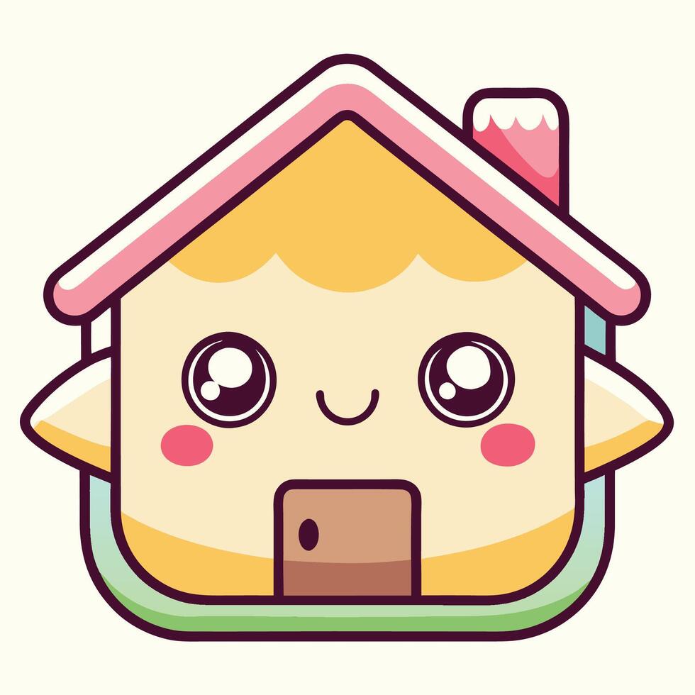 a cute little house with a pink roof and a pink face vector