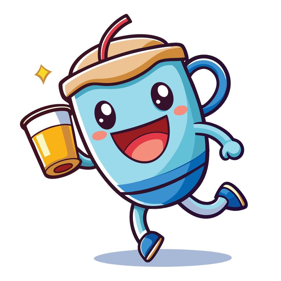 a cartoon coffee cup running with a drink vector