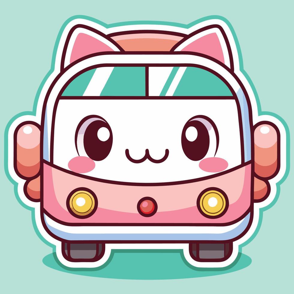 a cute pink bus with eyes and a smile white background vector