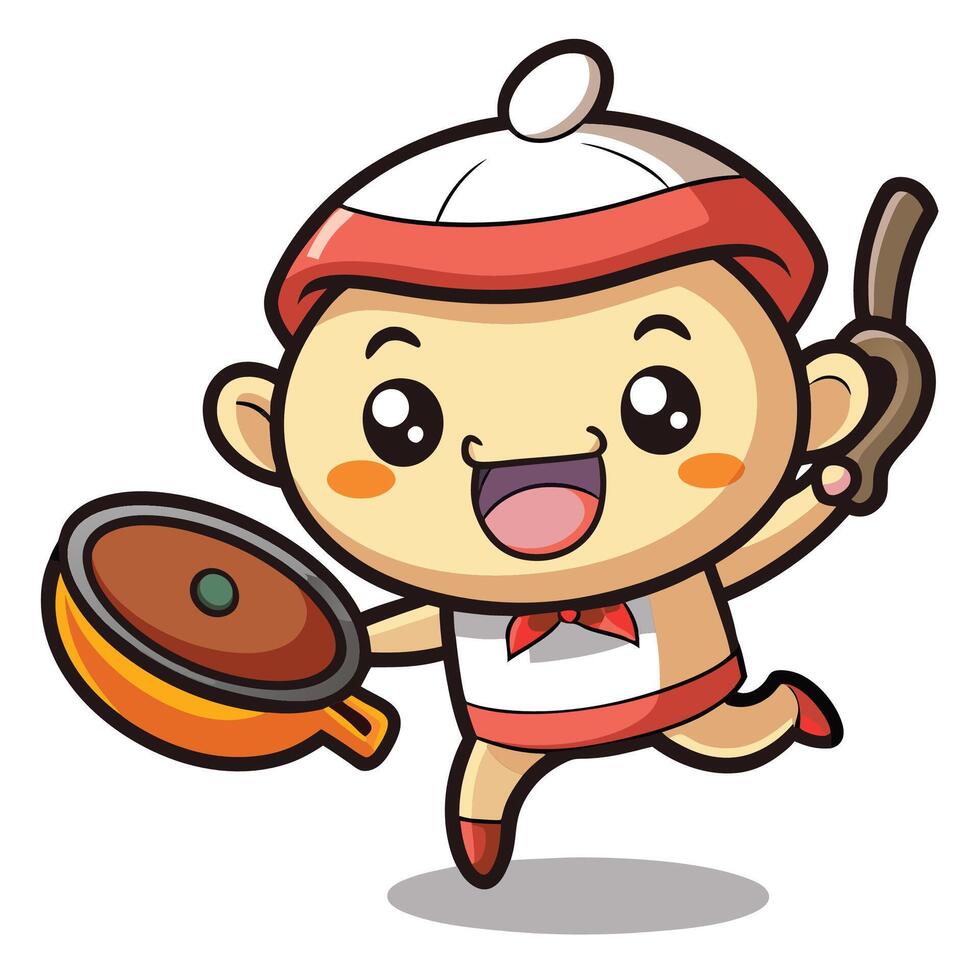 a cartoon character holding a frying pan vector