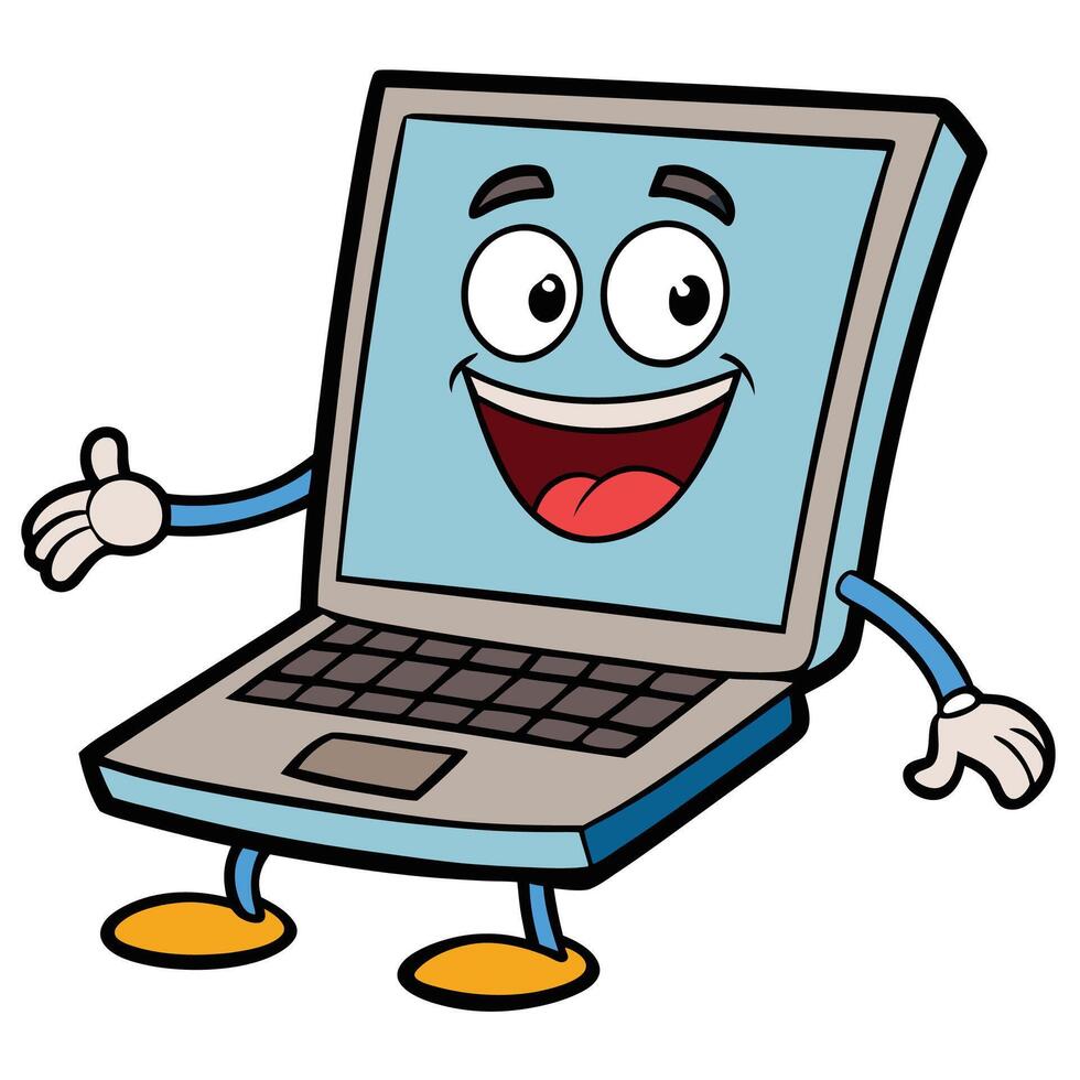 laptop cartoon character with thumbs up illustration vector